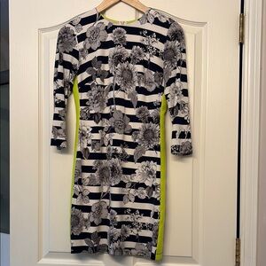 Eliza J Navy and White Sheath Dress with Long Sleeves